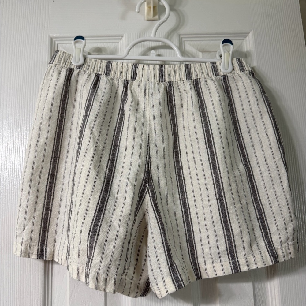 Mid-Rise Linen Pull-On Shorts - Cream/Gray Striped S